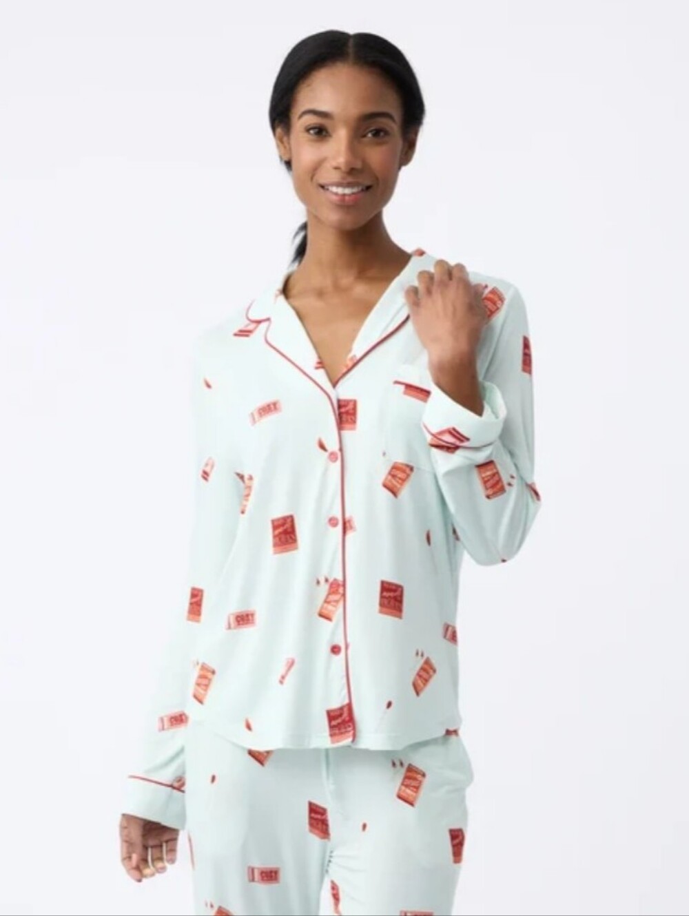 Cozy Earth Match Made In Heaven Blue Bamboo Long Sleeve Pajama Top Size Large